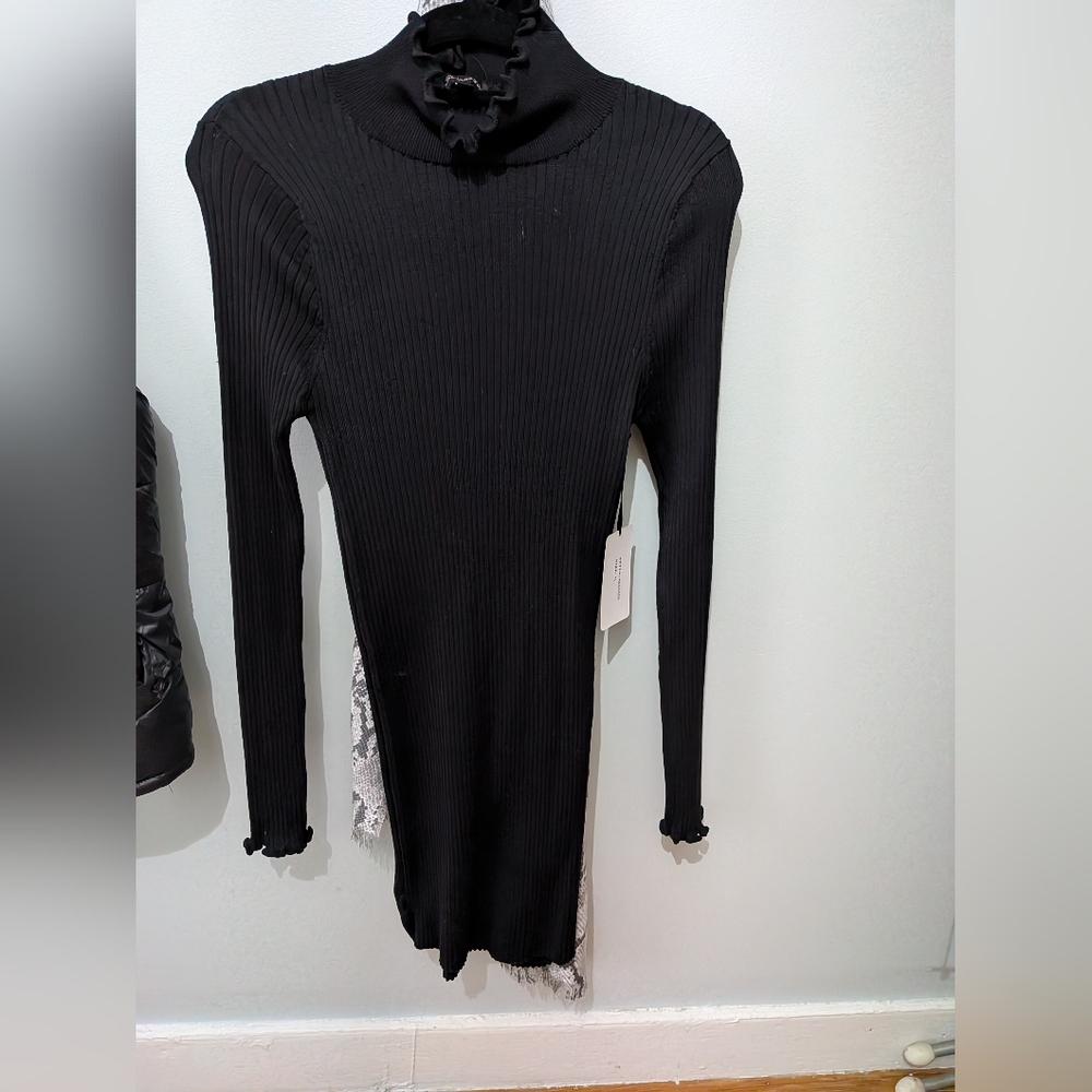 Shinestar Black Ribbed Long Sleeve Dress